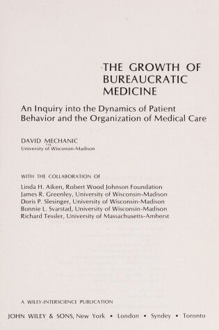 Cover of Growth of Bureaucratic Medicine