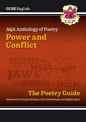 Book cover for GCSE English AQA Poetry Guide - Power & Conflict Anthology inc. Online Edition, Audio & Quizzes
