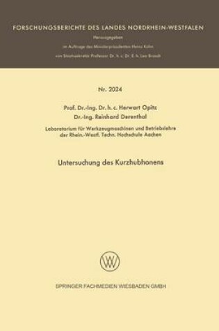 Cover of Untersuchung Des Kurzhubhonens
