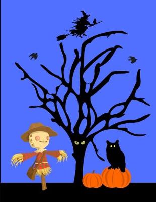 Book cover for Spooky Halloween Witch Scarecrow Pumpkins Owl Journal Notebook