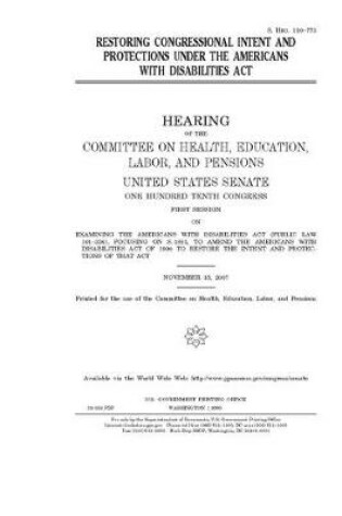 Cover of Restoring congressional intent and protections under the Americans with Disabilities Act