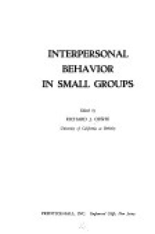 Cover of Interpersonal Behaviour in Small Groups