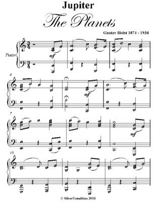 Book cover for Jupiter the Planets Easy Intermediate Piano Sheet Music