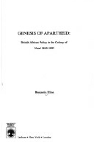 Cover of Genesis of Apartheid