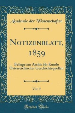 Cover of Notizenblatt, 1859, Vol. 9