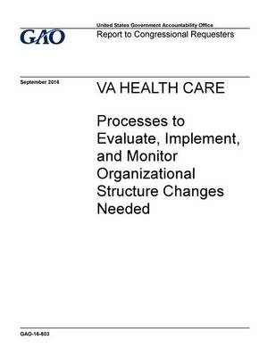 Book cover for VA HEALTH CARE Processes to Evaluate, Implement, and Monitor Organizational Structure Changes Needed