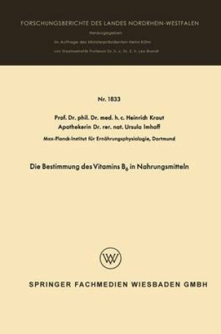 Cover of Die Bestimmung Des Vitamins B6 in Nahrungsmitteln