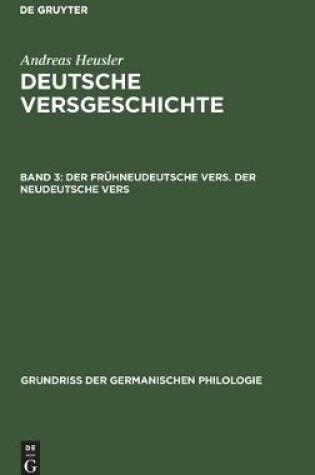 Cover of Der Fruhneudeutsche Vers. Der Neudeutsche Vers