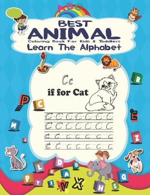 Book cover for best animal coloring book for kids & toddlers - learn the alphabet