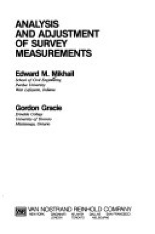 Cover of Analysis and Adjustment of Survey Measurements