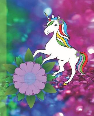 Book cover for Cute Rainbow Unicorn & Purple Flower Cover Girl Composition Wide-ruled blank line School Notebooks