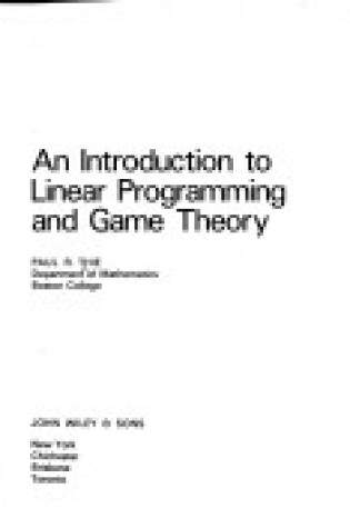 Cover of Introduction to Linear Programming and Game Theory