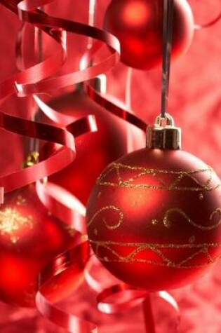 Cover of Red Christmas Decorations and Ribbon on a Red Background