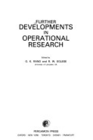 Cover of Further Developments in Operational Research