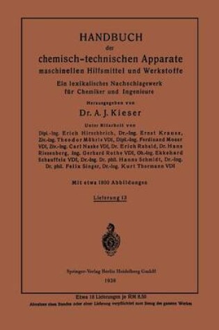 Cover of Handbuch Der Chemisch-Technischen Apparate Maschinellen Hilfsmittel Und Werkstoffe