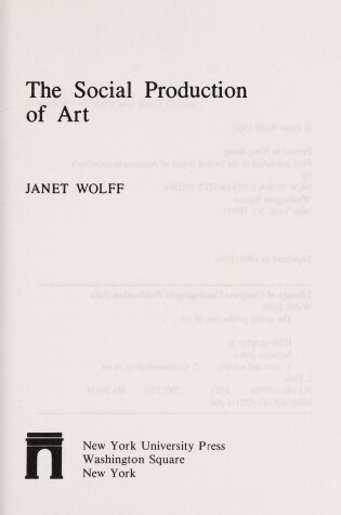 Cover of Social Production of Art Pb