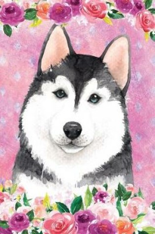 Cover of Bullet Journal Notebook for Dog Lovers Husky in Flowers 3