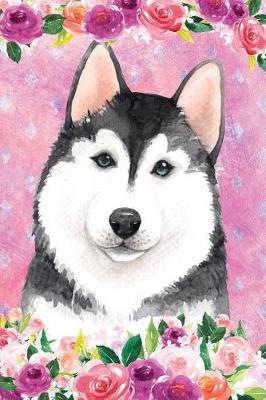 Book cover for Bullet Journal Notebook for Dog Lovers Husky in Flowers 3