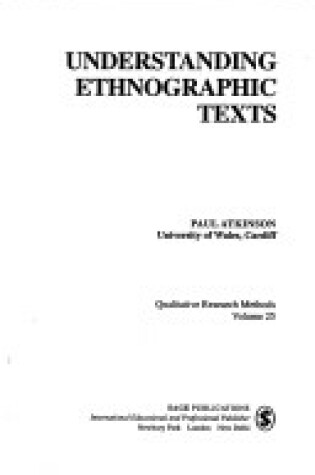 Cover of Understanding Ethnographic Texts