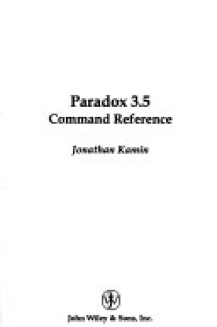 Cover of PARADOX 3.5 Command Reference