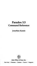 Book cover for PARADOX 3.5 Command Reference