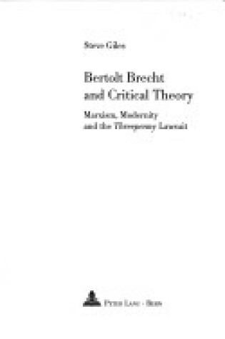 Cover of Bertolt Brecht and Critical Theory