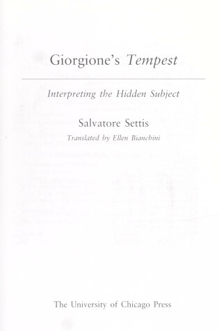 Cover of Settis: Giorgione'S Tempest (Cloth)