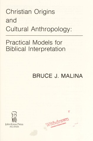 Cover of Christian Origins and Cultural Anthropology