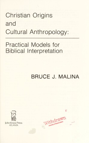 Book cover for Christian Origins and Cultural Anthropology