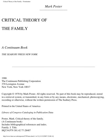 Book cover for Critical Theory of the Family