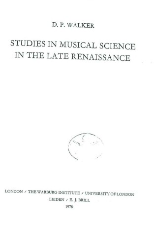 Cover of Studies in Musical Science in the Late Renaissance