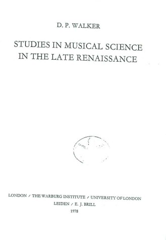 Book cover for Studies in Musical Science in the Late Renaissance