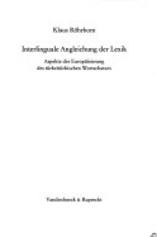 Cover of Interlinguale Angleichung Der Lexik