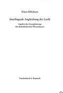 Cover of Interlinguale Angleichung Der Lexik