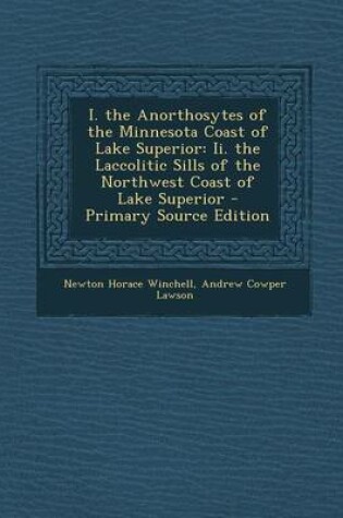 Cover of I. the Anorthosytes of the Minnesota Coast of Lake Superior