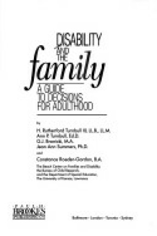 Cover of Disability and the Family