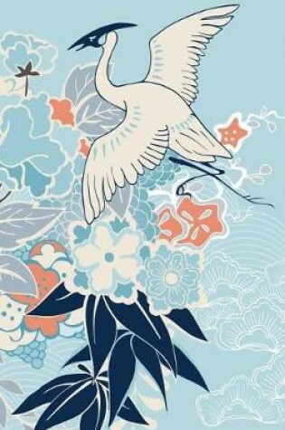 Cover of Journal (Japanese Crane and Flowers Illustration, Baby Blue Background)