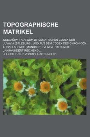 Cover of Topographische Matrikel; Geschopft Aus Dem Diplomatischen Codex Der Juvavia (Salzburg), Und Aus Dem Codex Des Chronicon Lunaelacense (Mondsee)