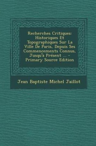 Cover of Recherches Critiques