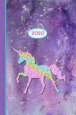 Book cover for 2020 Planner - Purple Rainbow Glitter Unicorn