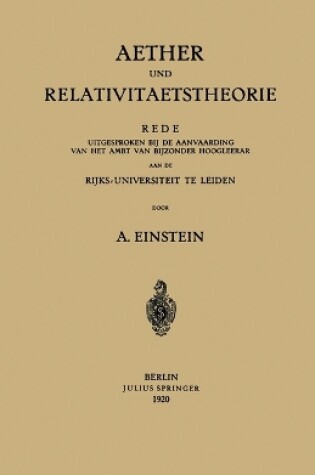 Cover of Aether und Relativitaetstheorie