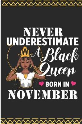 Book cover for Never Underestimate a Black Queen Born in November