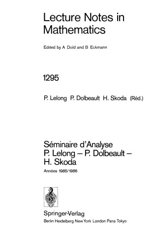 Cover of Seminaire D'Analyse P. Lel