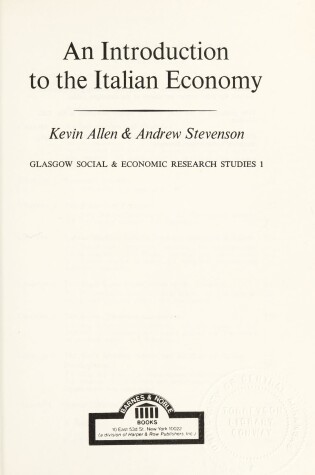 Cover of An Introduction to the Italian Economy
