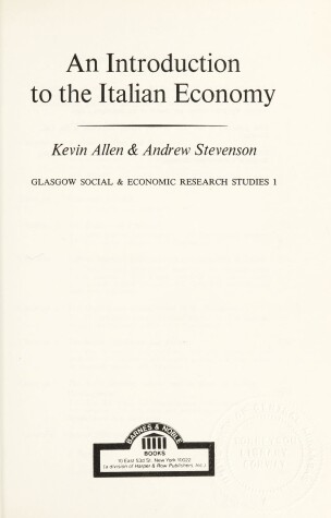 Book cover for An Introduction to the Italian Economy