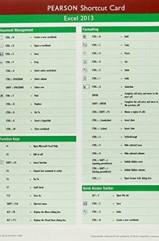 Cover of Prentice Hall Shortcut Card Excel 2013