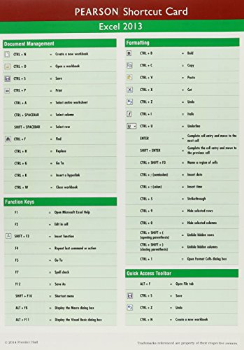 Book cover for Prentice Hall Shortcut Card Excel 2013