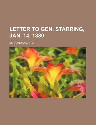 Book cover for Letter to Gen. Starring, Jan. 14, 1880