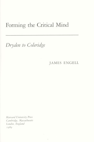 Cover of Forming the Critical Mind