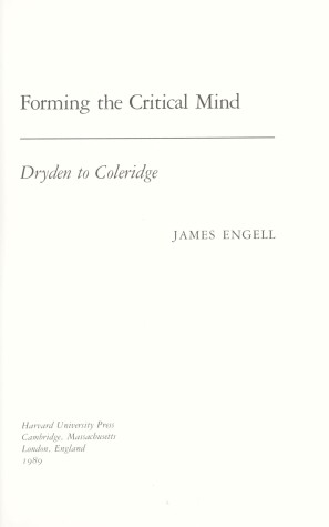 Book cover for Forming the Critical Mind